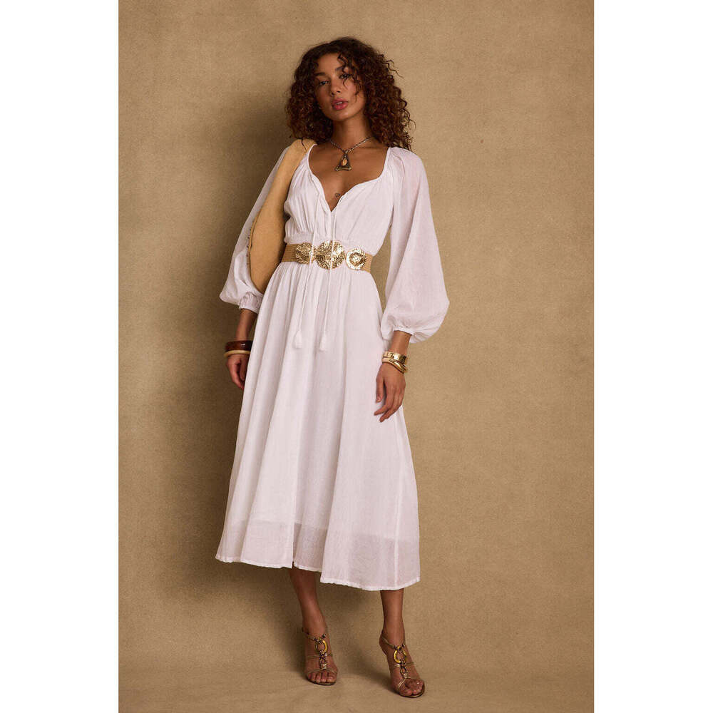 12th Tribe Danika White Linen Maxi Dress Size MM